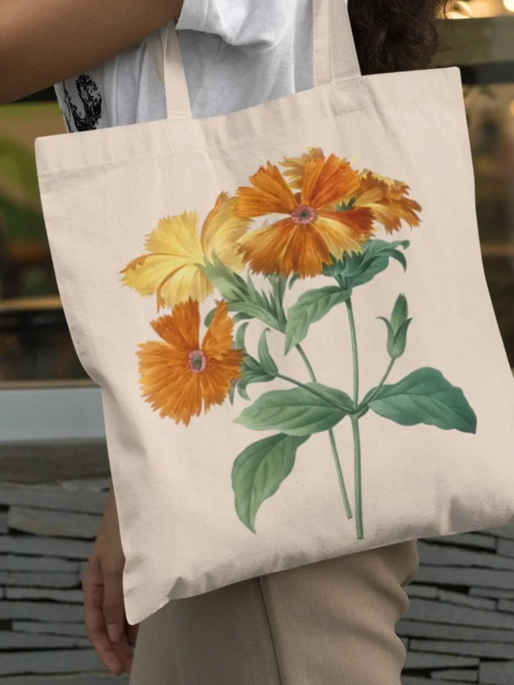 Maltese Cross Vintage Floral Print Graphic Canvas Tote Bag